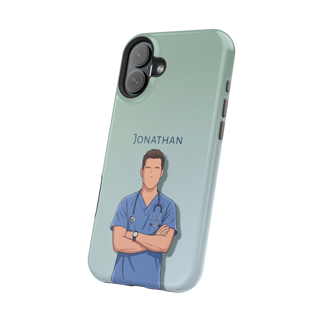 Personalized Nurse Portrait Phone Case — Impact-Resistant Wireless Charging Cover
