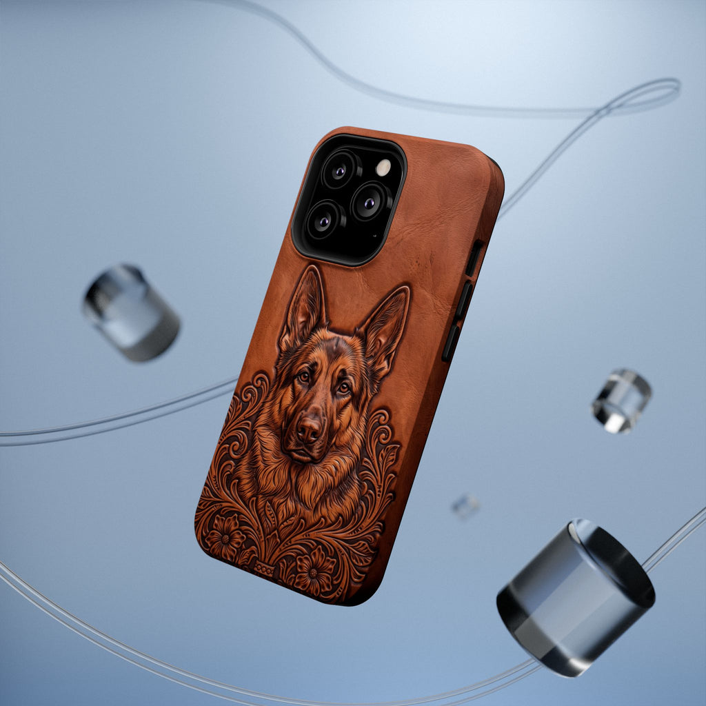 German Shepherd Phone Case | Western Tooled Art — Tough Magnetic Case with Wireless Charging