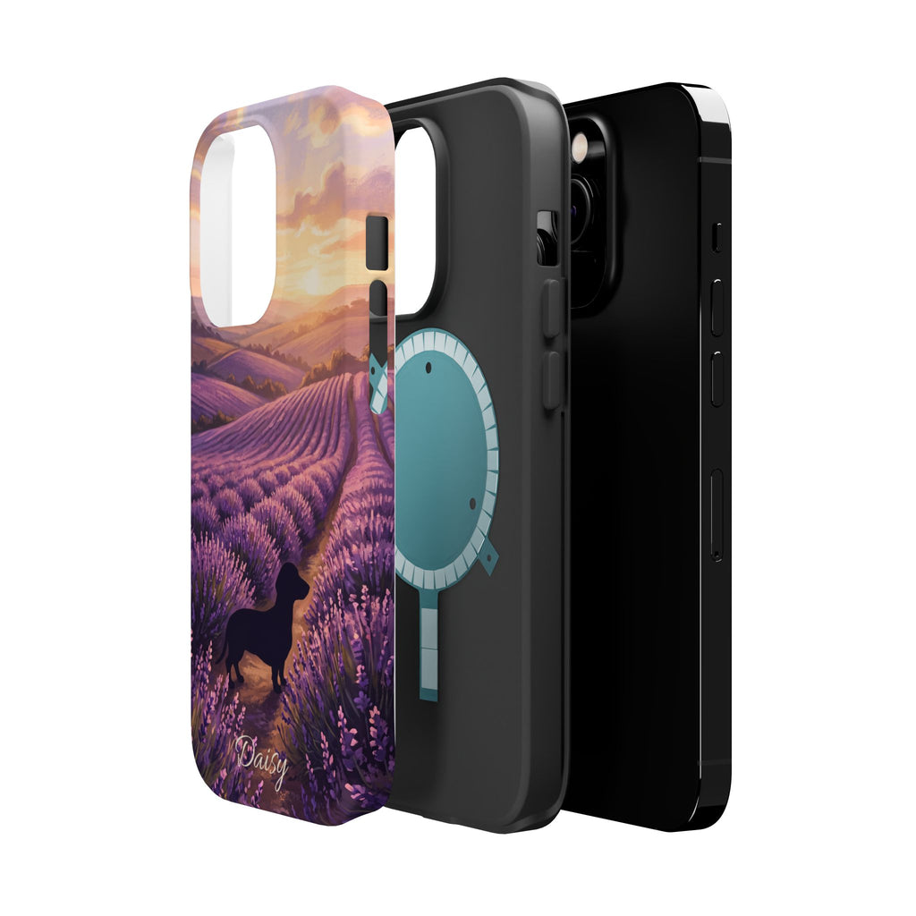 Personalized Dachshund Lavender Field Phone Case — Wireless Charging Cover