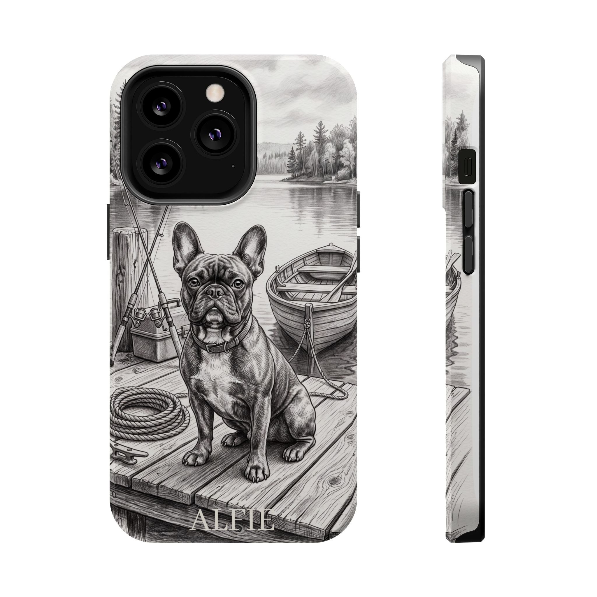 Personalized French Bulldog Lakeside Dock Phone Case — Wireless Charging Cover