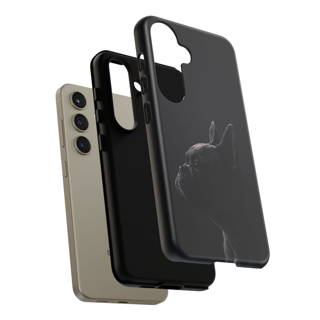 Silhouette French Bulldog Phone Case | Minimalist Black-on-Black Frenchie Profile | iPhone & Samsung