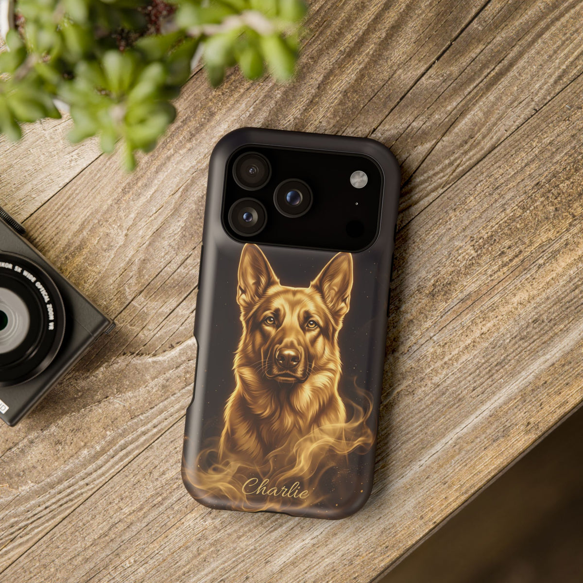 German Shepherd Phone Case | Personalized Gold Glow Art — Tough Magnetic Case with Wireless Charging