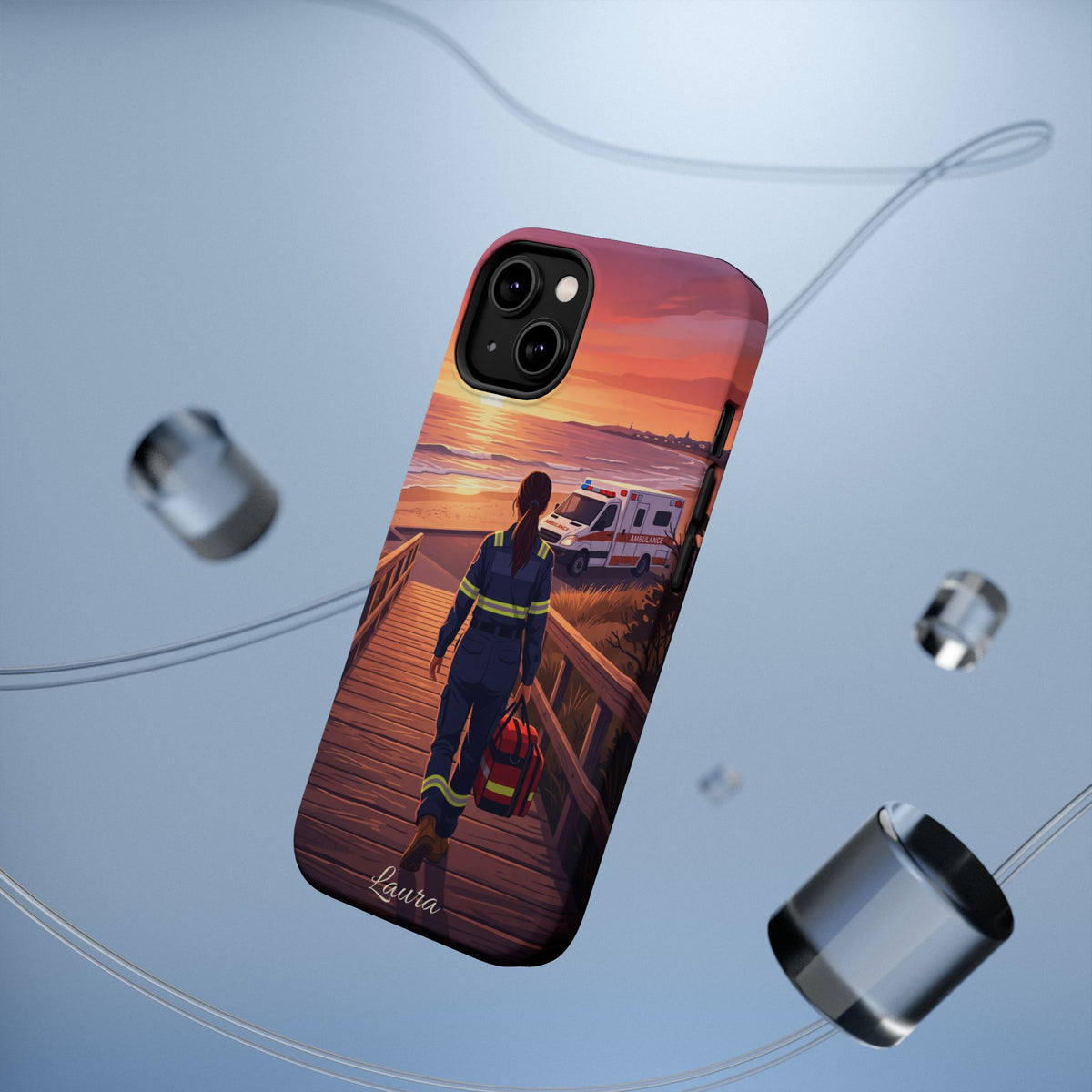 Sunset Boardwalk Personalized Paramedic Phone Case — Wireless Charging Cover