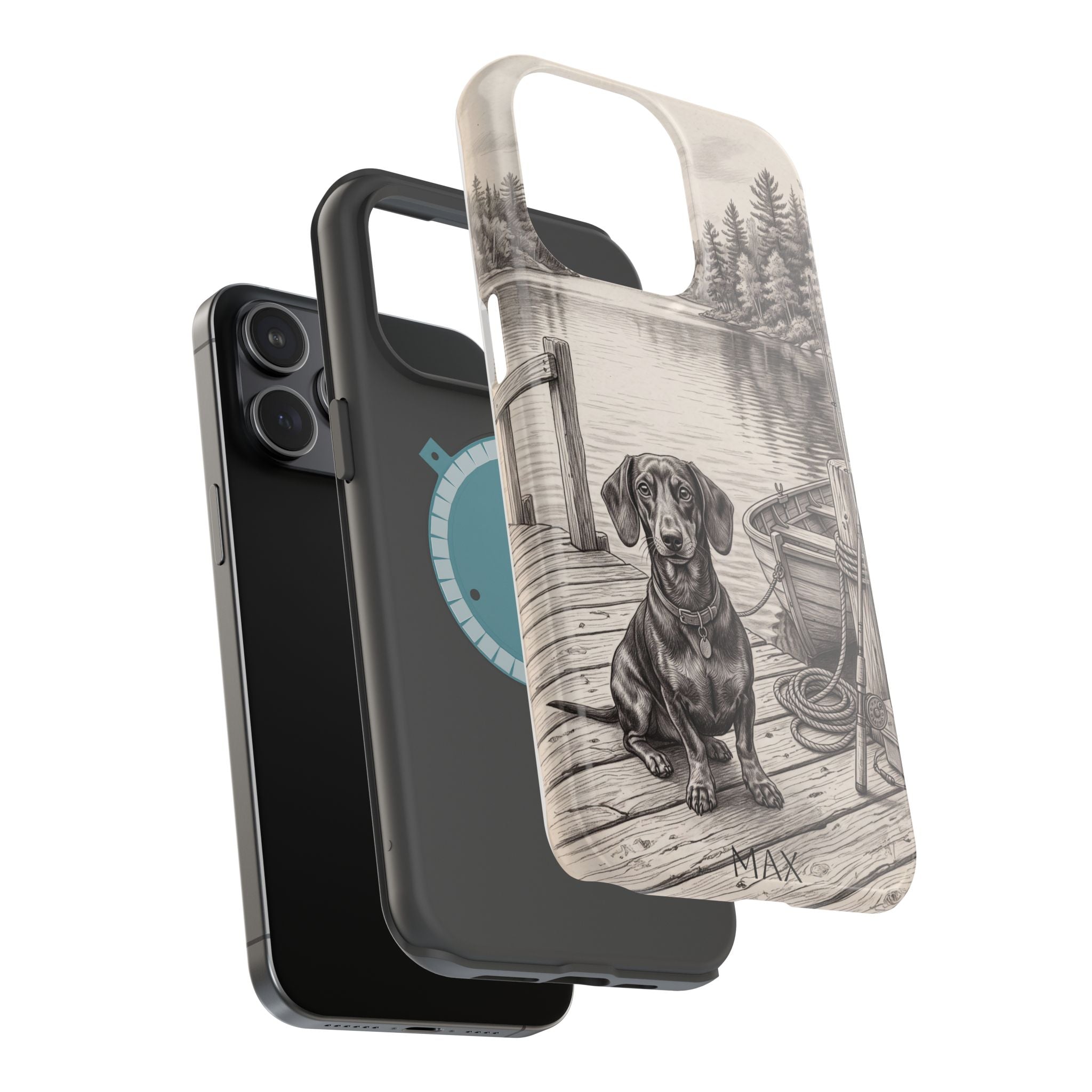 Personalized Dachshund Sunset Beach Phone Case — Wireless Charging Cover