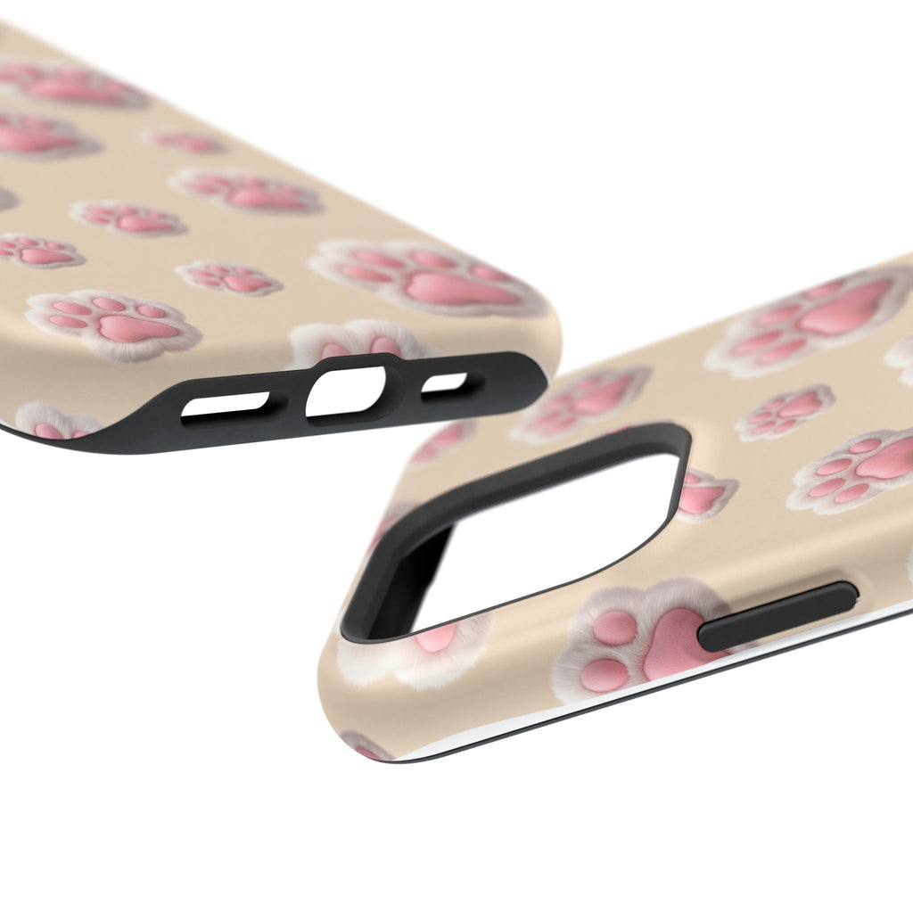 Pink Paw Print Phone Case — Impact-Resistant Wireless Charging Cover