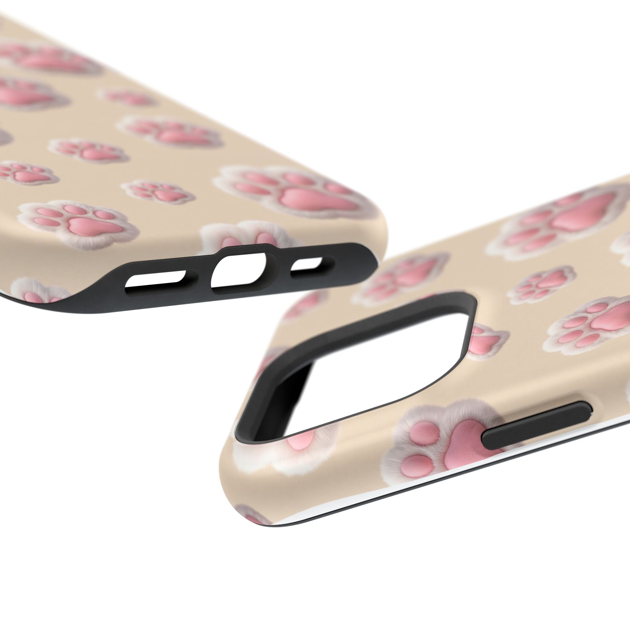 Pink Paw Print Phone Case — Impact-Resistant Wireless Charging Cover