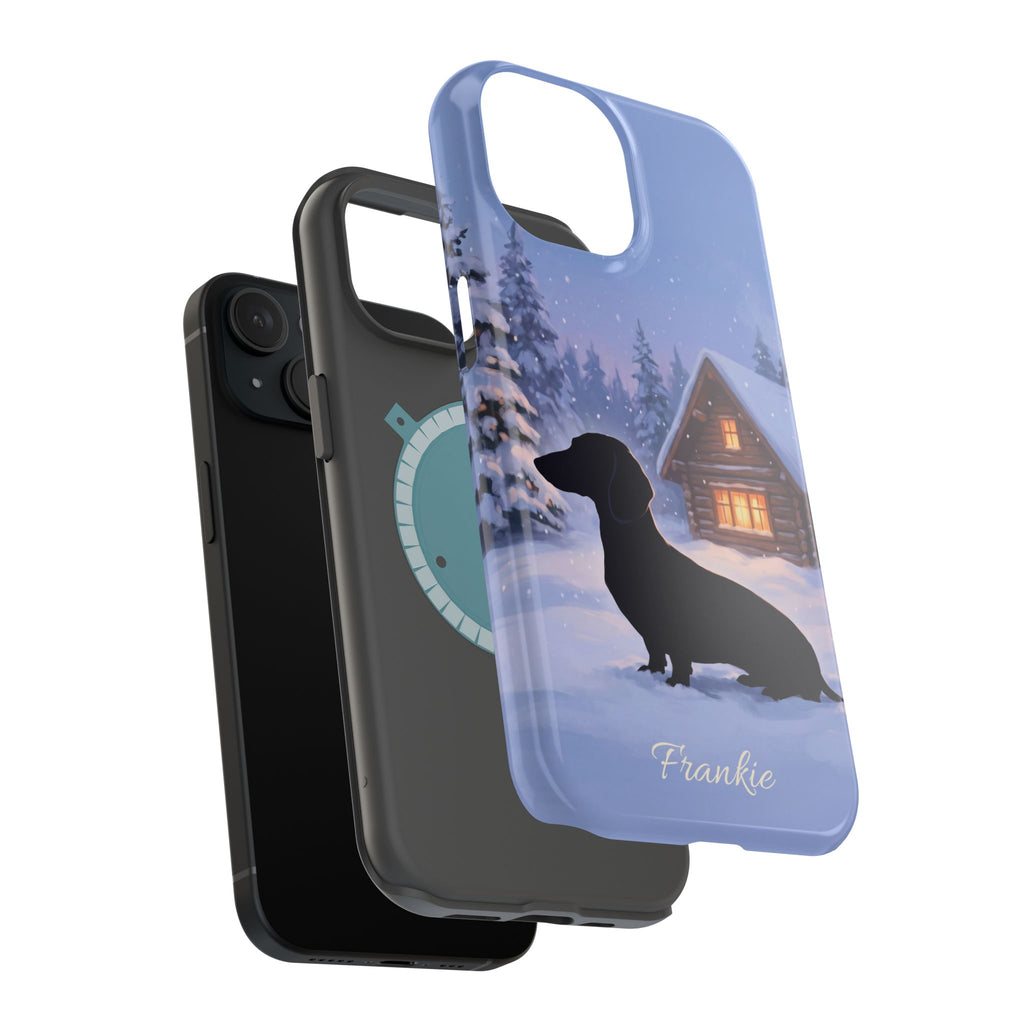 Personalized Dachshund Winter Cabin Phone Case — Wireless Charging Cover