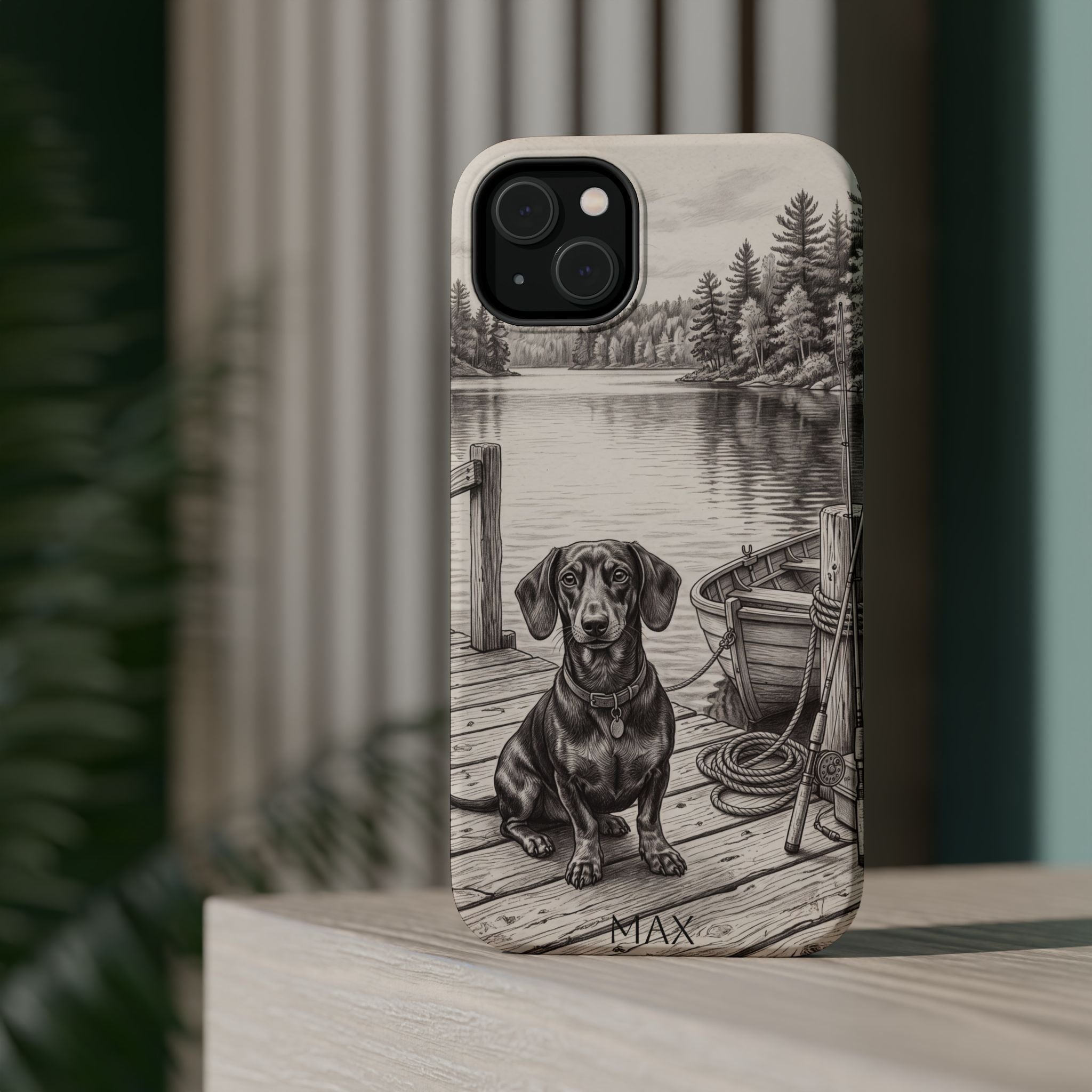 Personalized Dachshund Sunset Beach Phone Case — Wireless Charging Cover