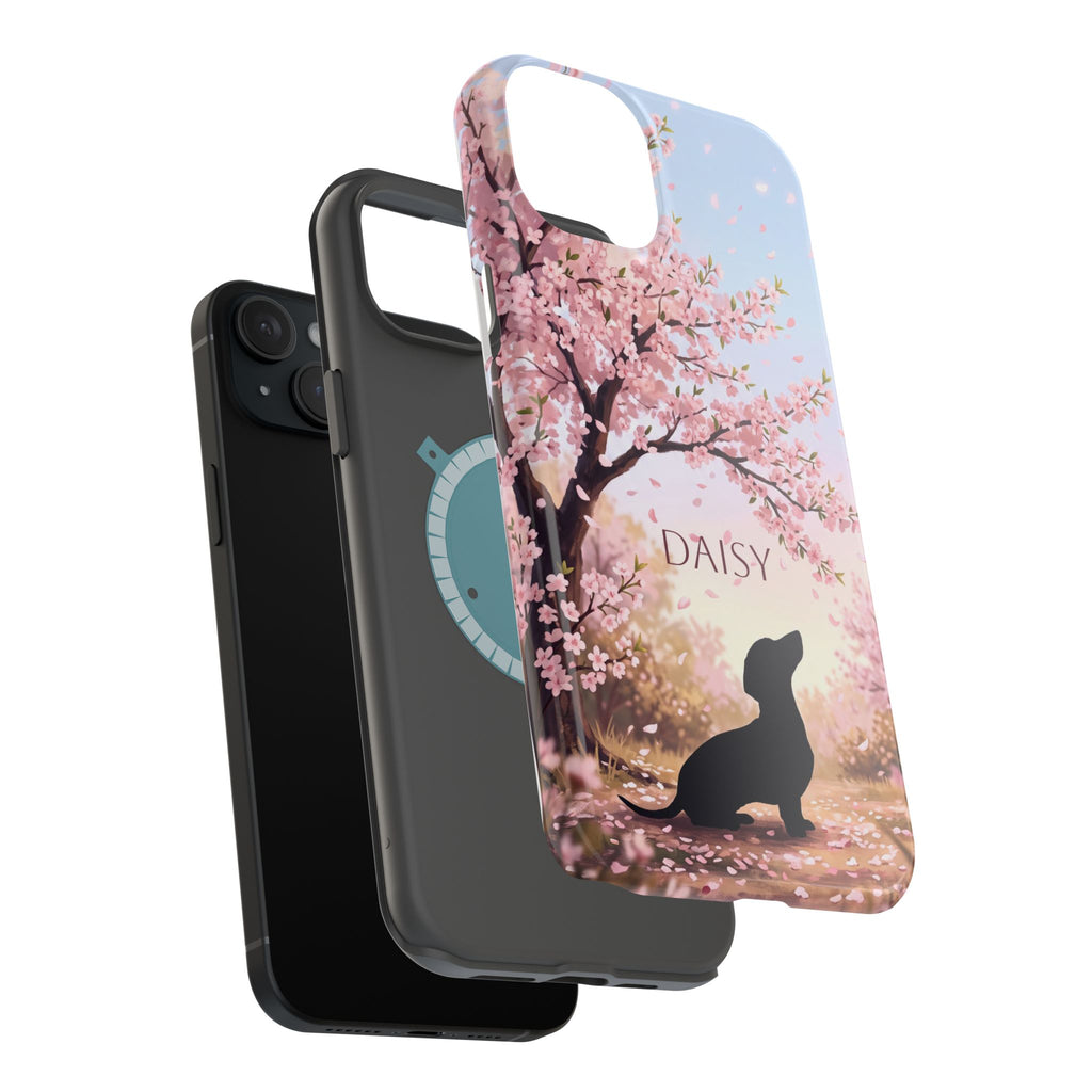 Personalized Dachshund Cherry Blossom Phone Case — Wireless Charging Cover