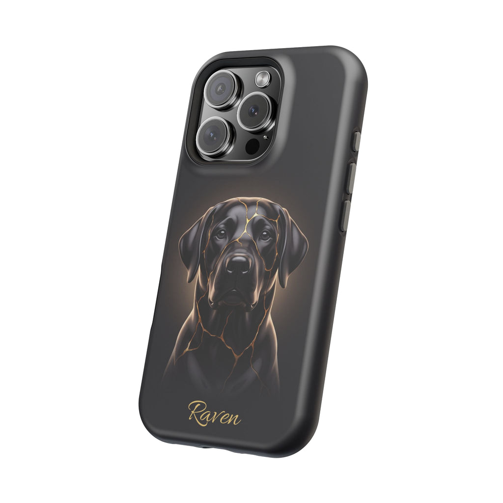 Personalized Obsidian Kintsugi Labrador Phone Case — Tough Magnetic Case with Wireless Charging