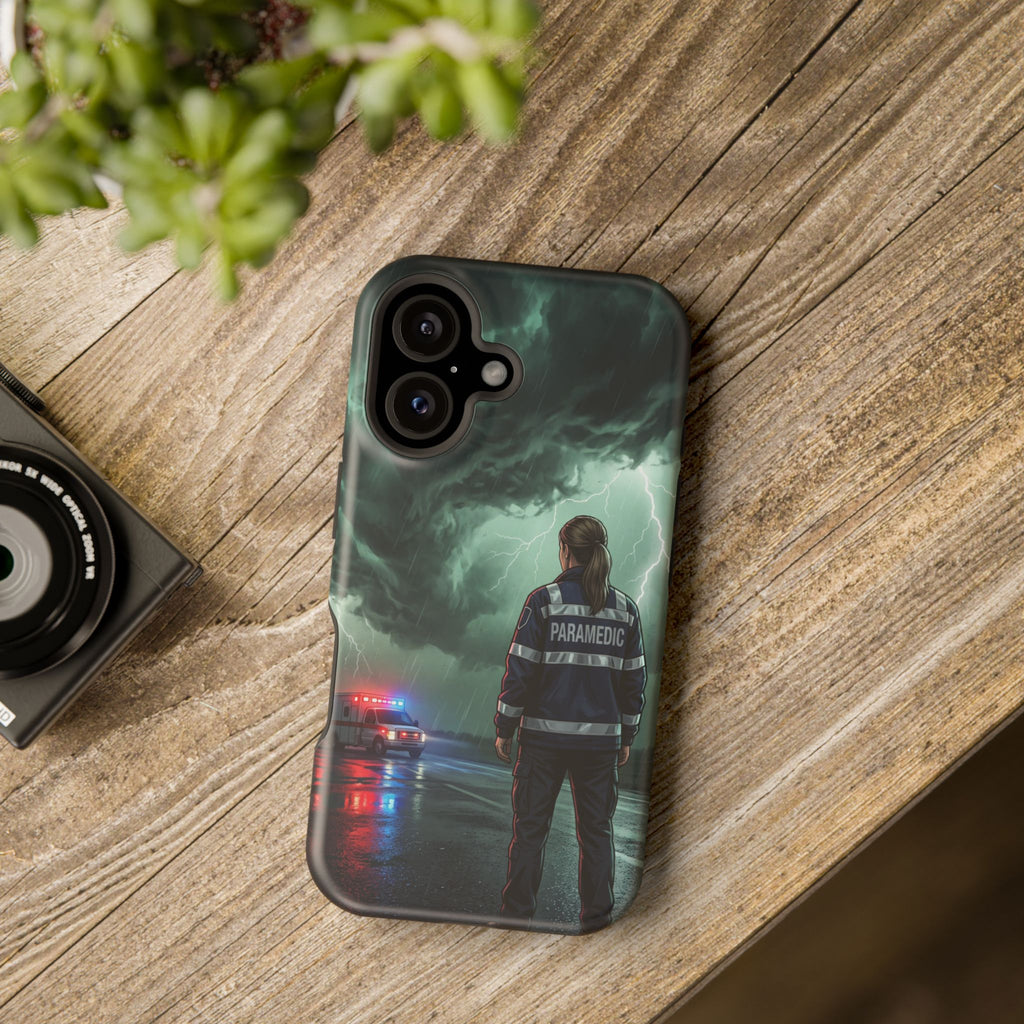 Female Paramedic Green Storm Phone Case — Magnetic Wireless Charging Cover