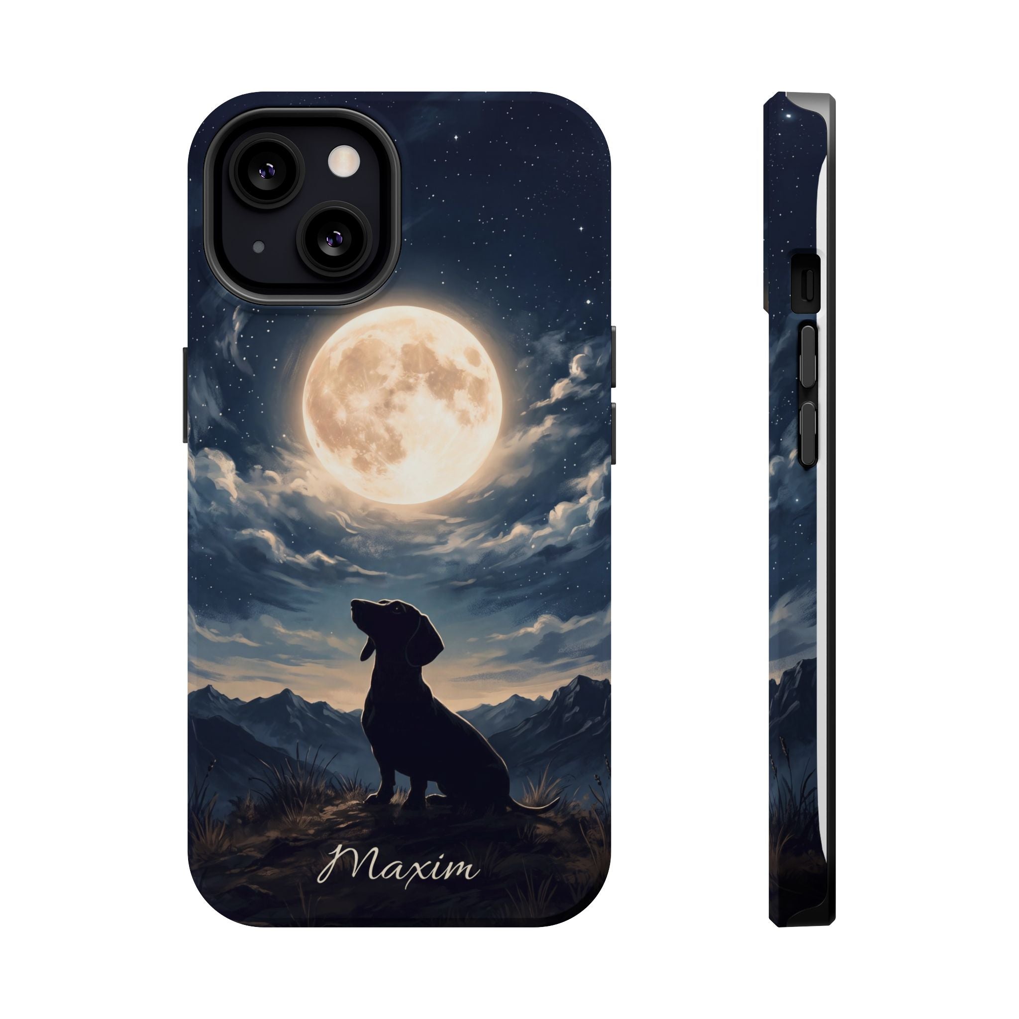 Personalized Dachshund Moonlight Phone Case — Wireless Charging Cover