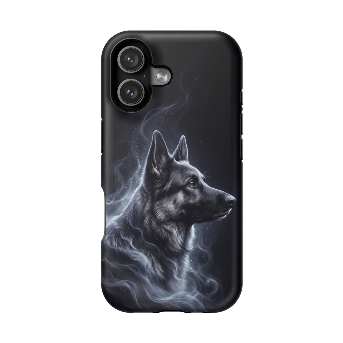 German Shepherd Phone Case | Silver Moonlight Mist Art — Tough Magnetic Case with Wireless Charging