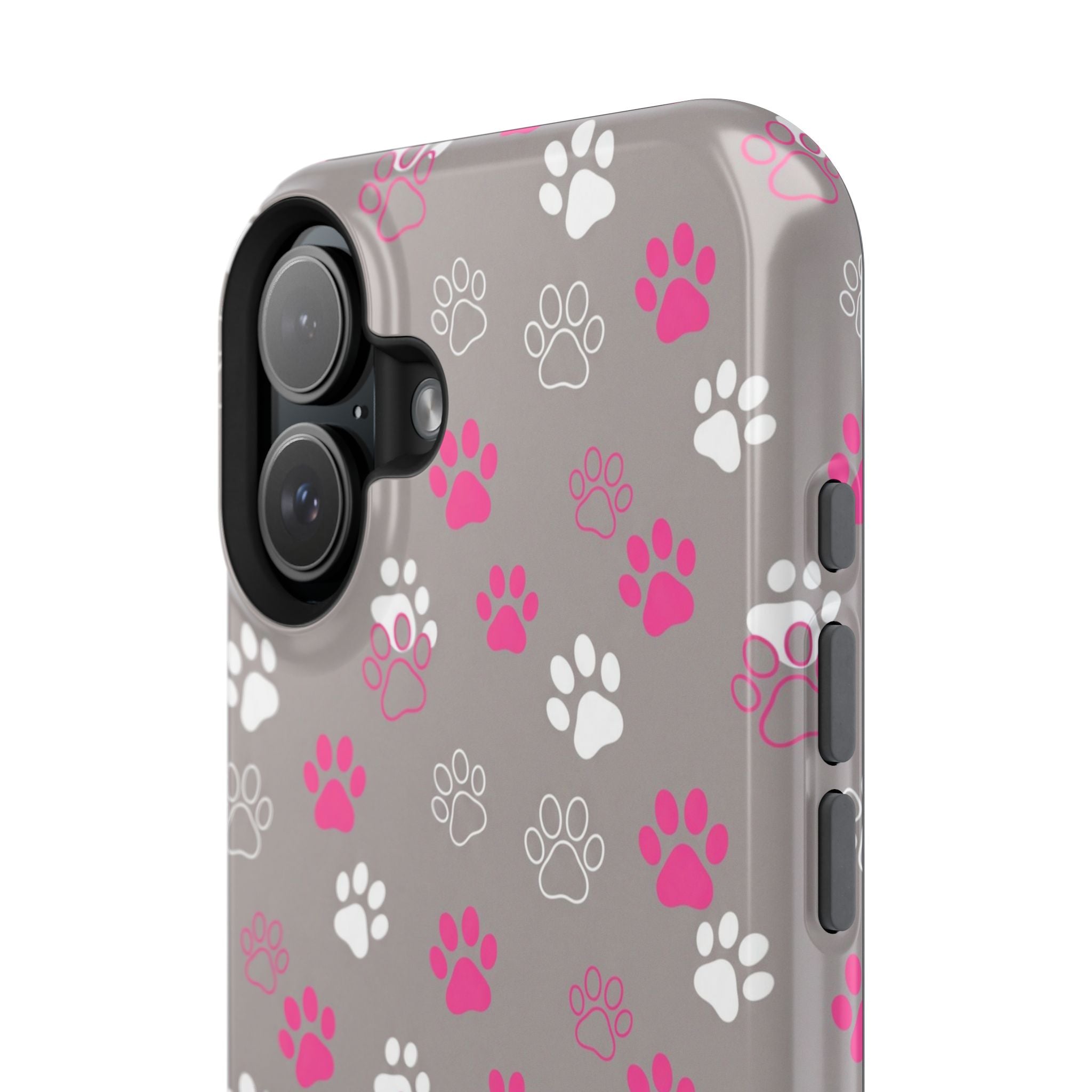 Pink & White Paw Print Phone Case — Impact-Resistant Wireless Charging Cover