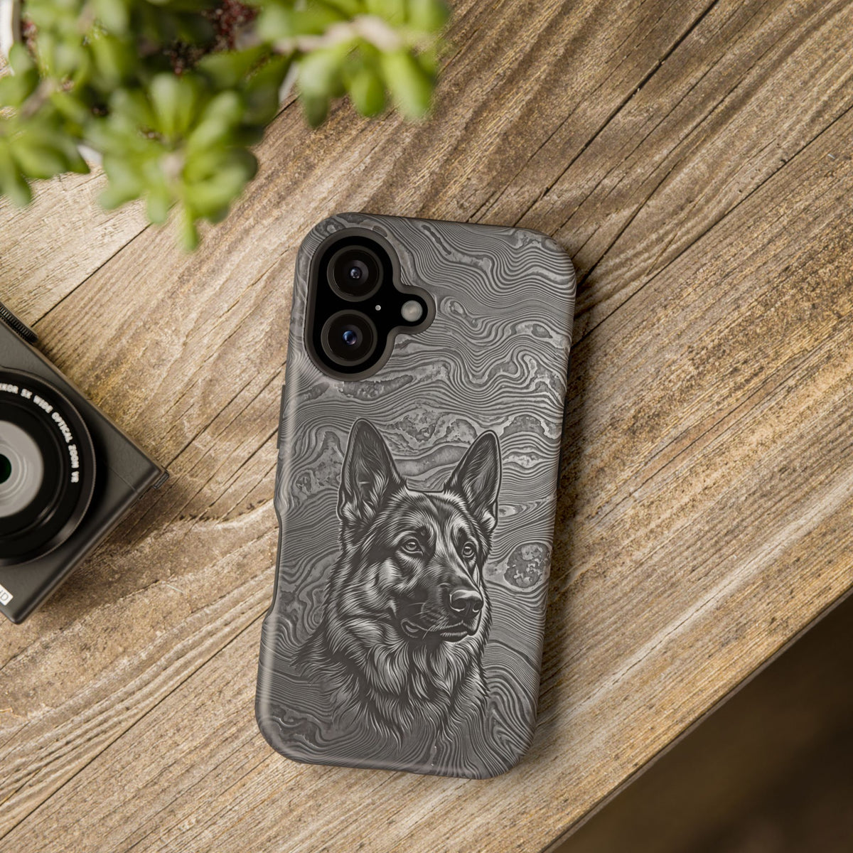 German Shepherd Phone Case | Damascus Art — Tough Magnetic Case with Wireless Charging
