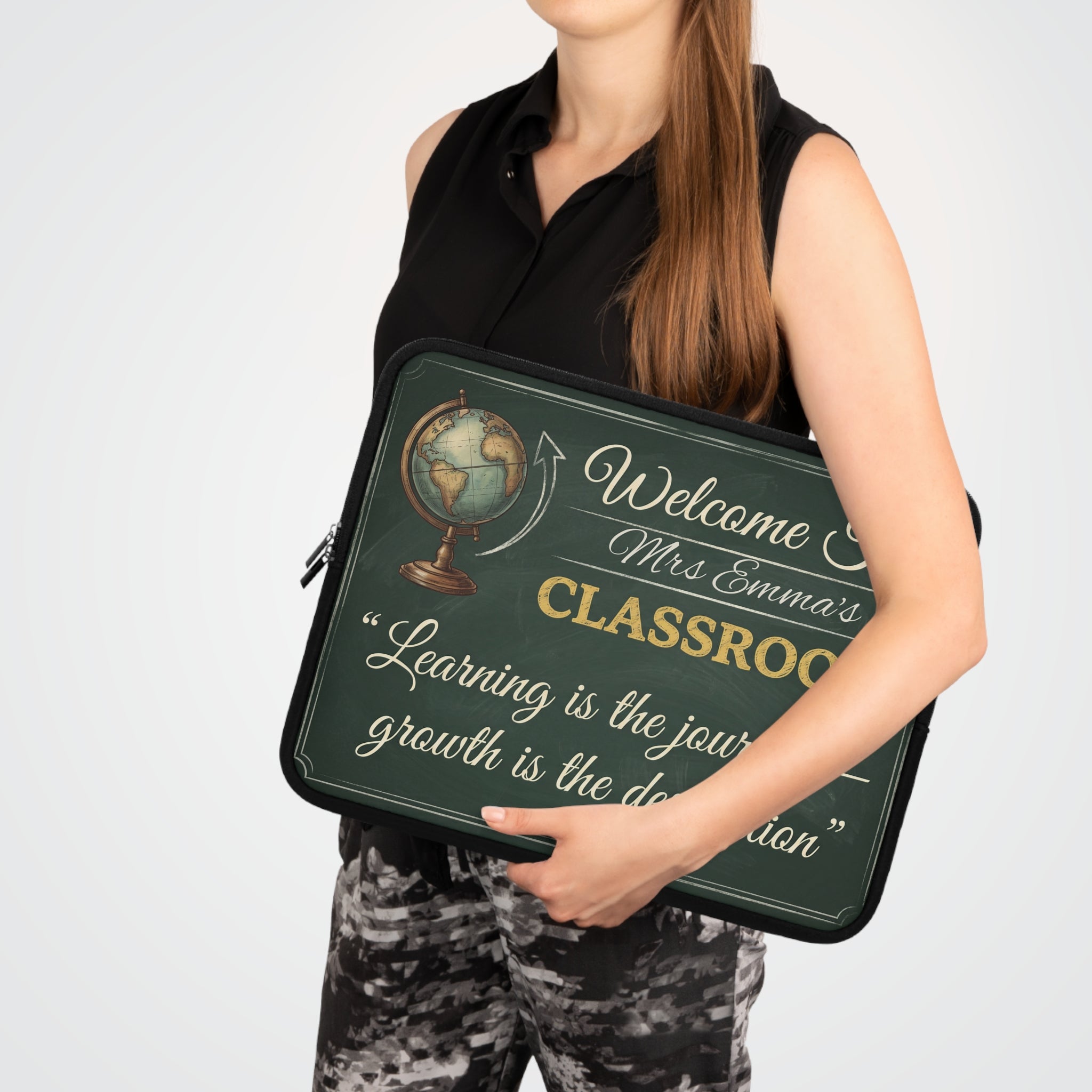 Personalized Teacher Classroom Sign Laptop Sleeve | Custom Name Chalkboard Design | Teacher Appreciation Gift