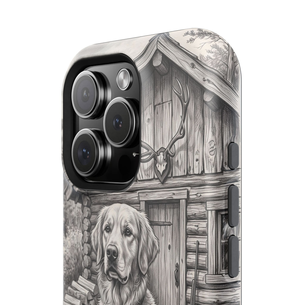 Personalized Golden Retriever Cabin Porch Phone Case — Wireless Charging Cover