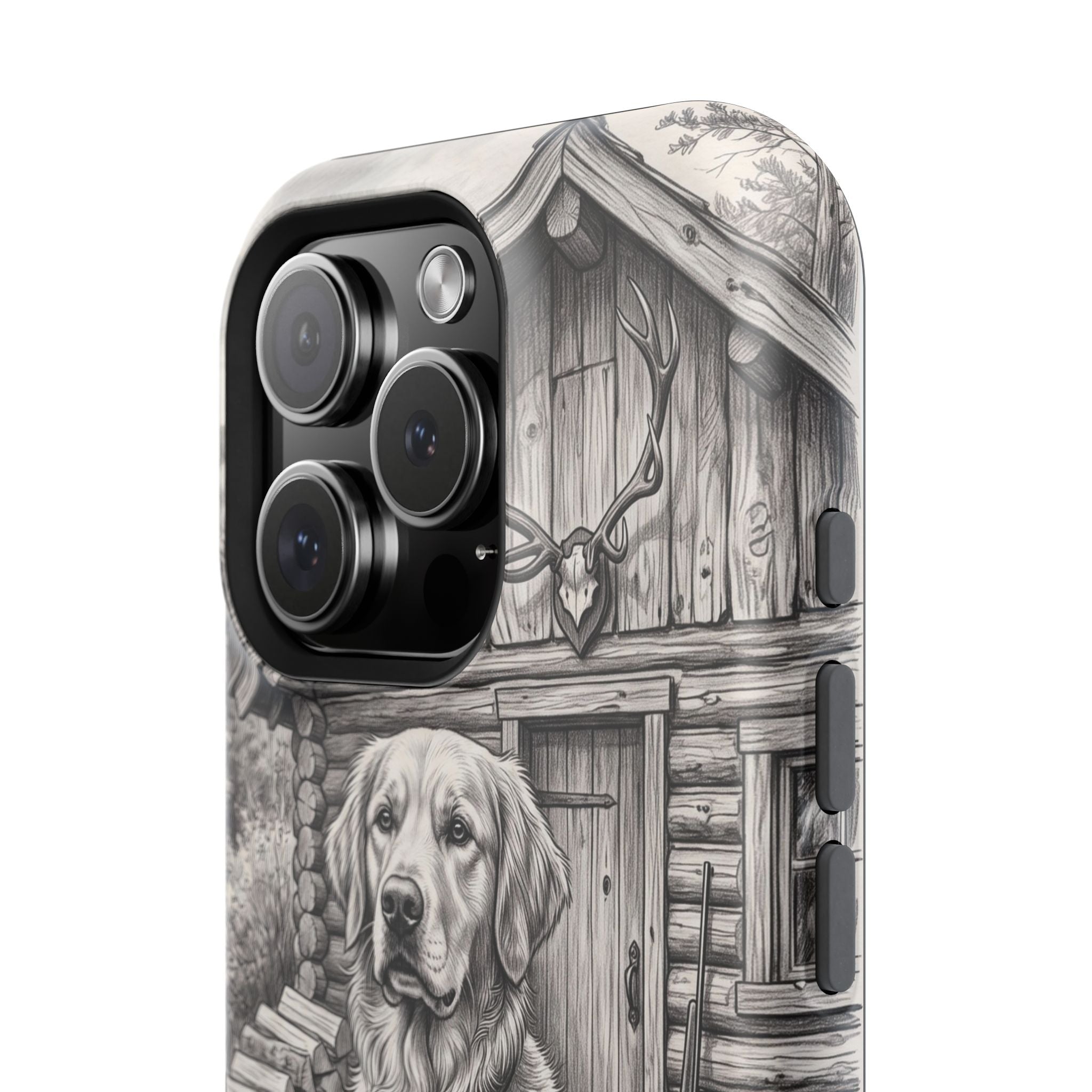 Personalized Golden Retriever Cabin Porch Phone Case — Wireless Charging Cover