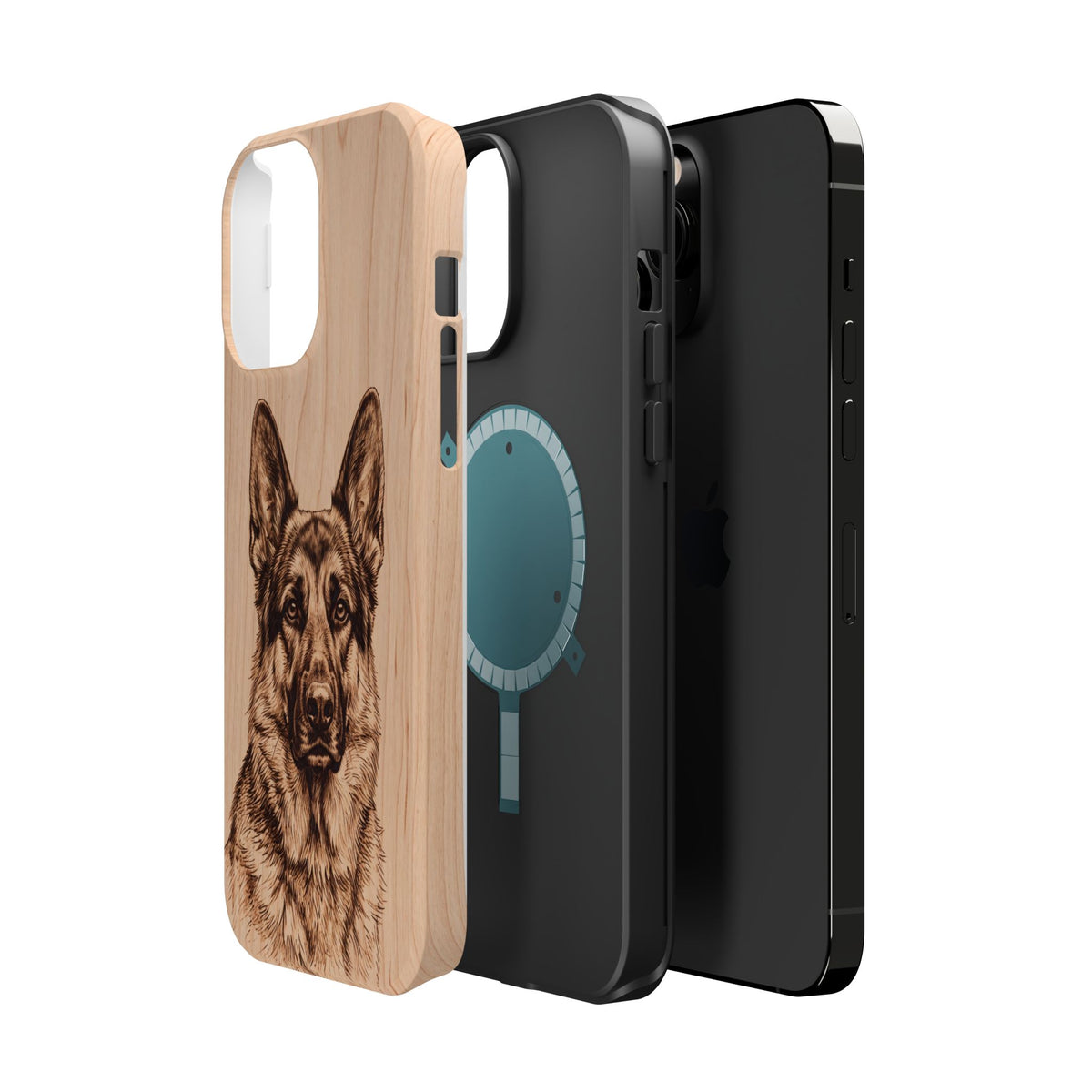 German Shepherd Phone Case | Pyrography Art — Tough Magnetic Case with Wireless Charging