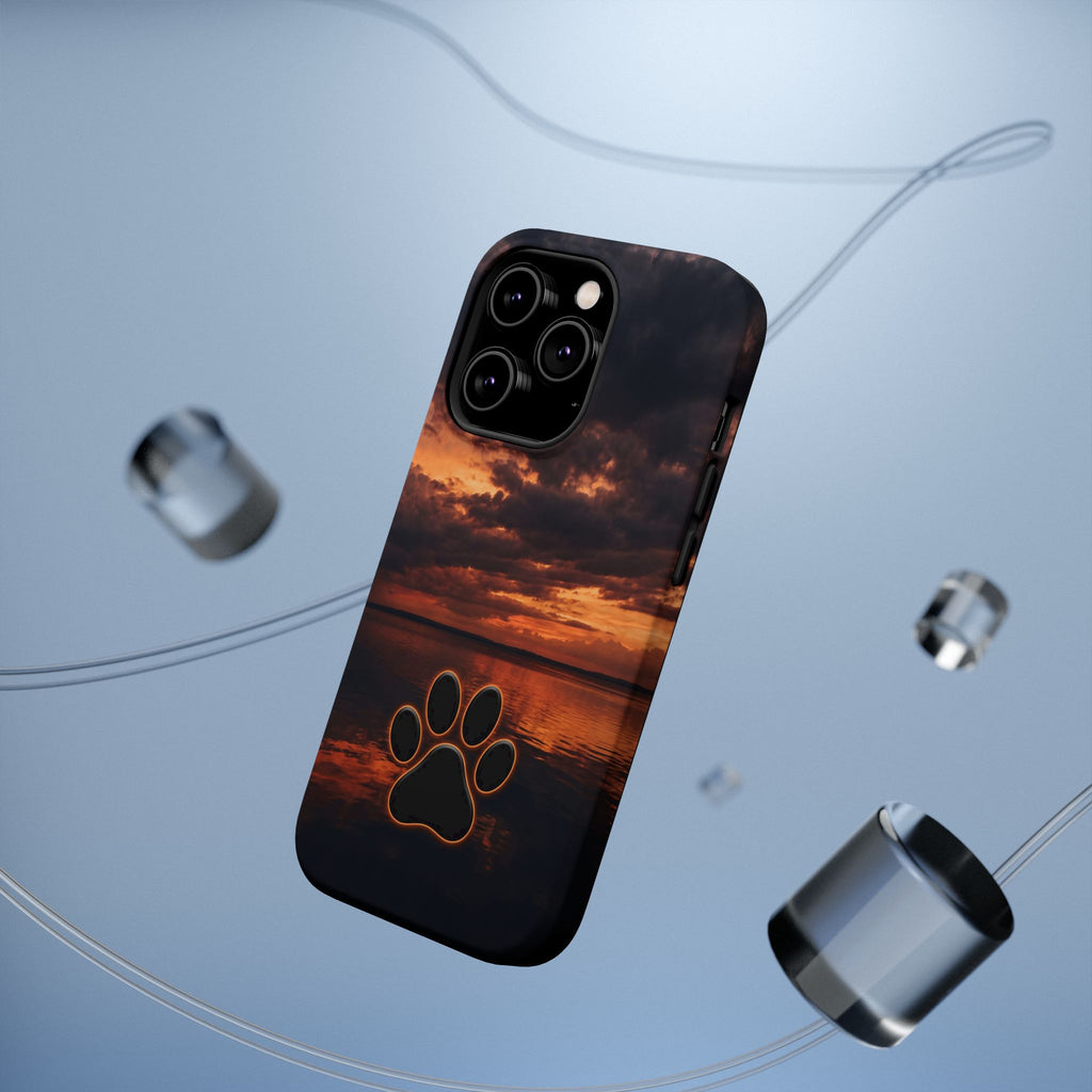 Sunset Paw Print Phone Case — Impact-Resistant Wireless Charging Cover