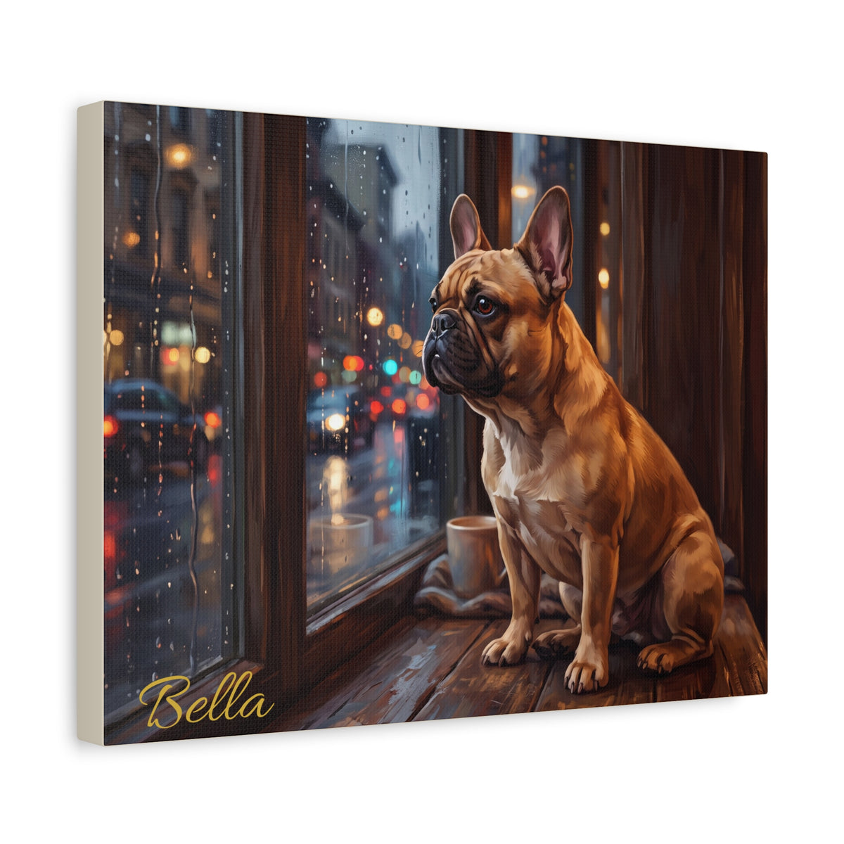 French Bulldog Personalized Canvas | Fawn Frenchie Rainy Window Wall Art