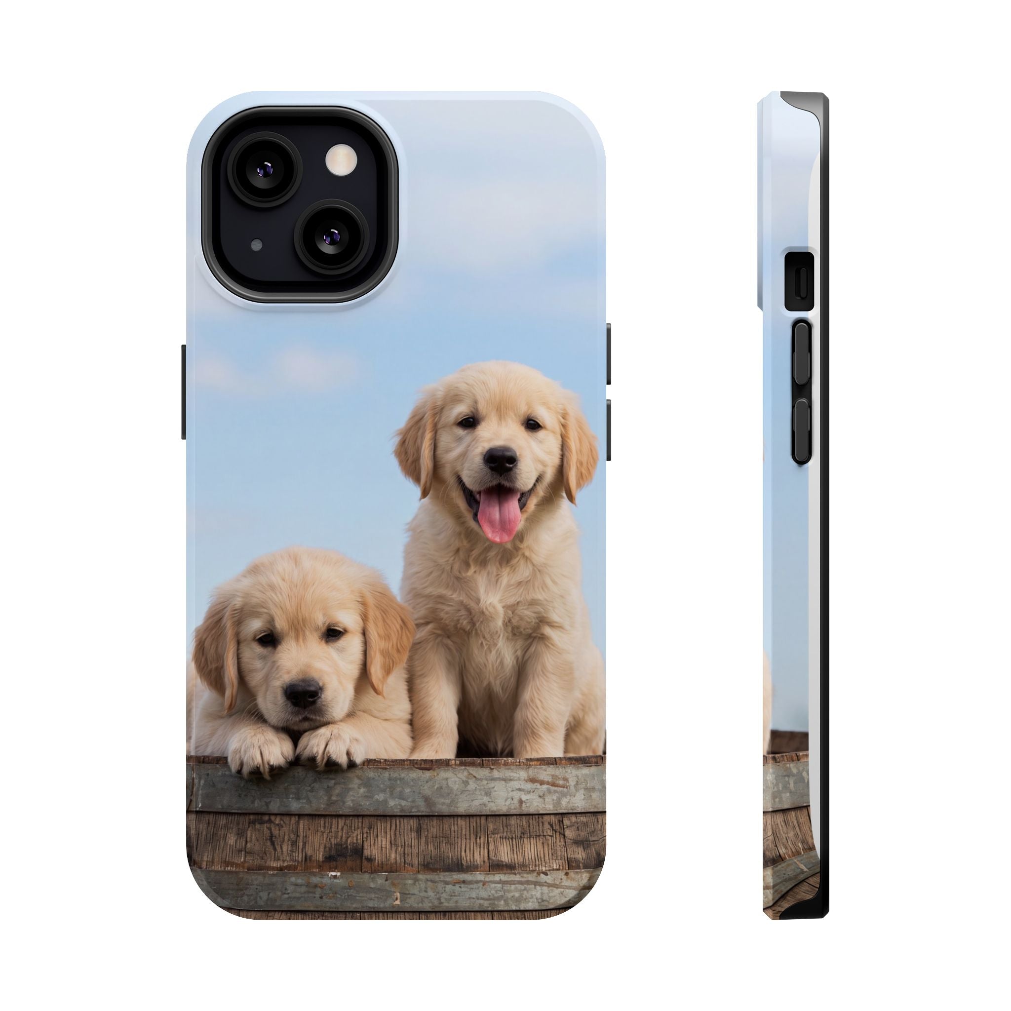 Golden Retriever Puppy Duo Phone Case — Impact-Resistant Wireless Charging Cover