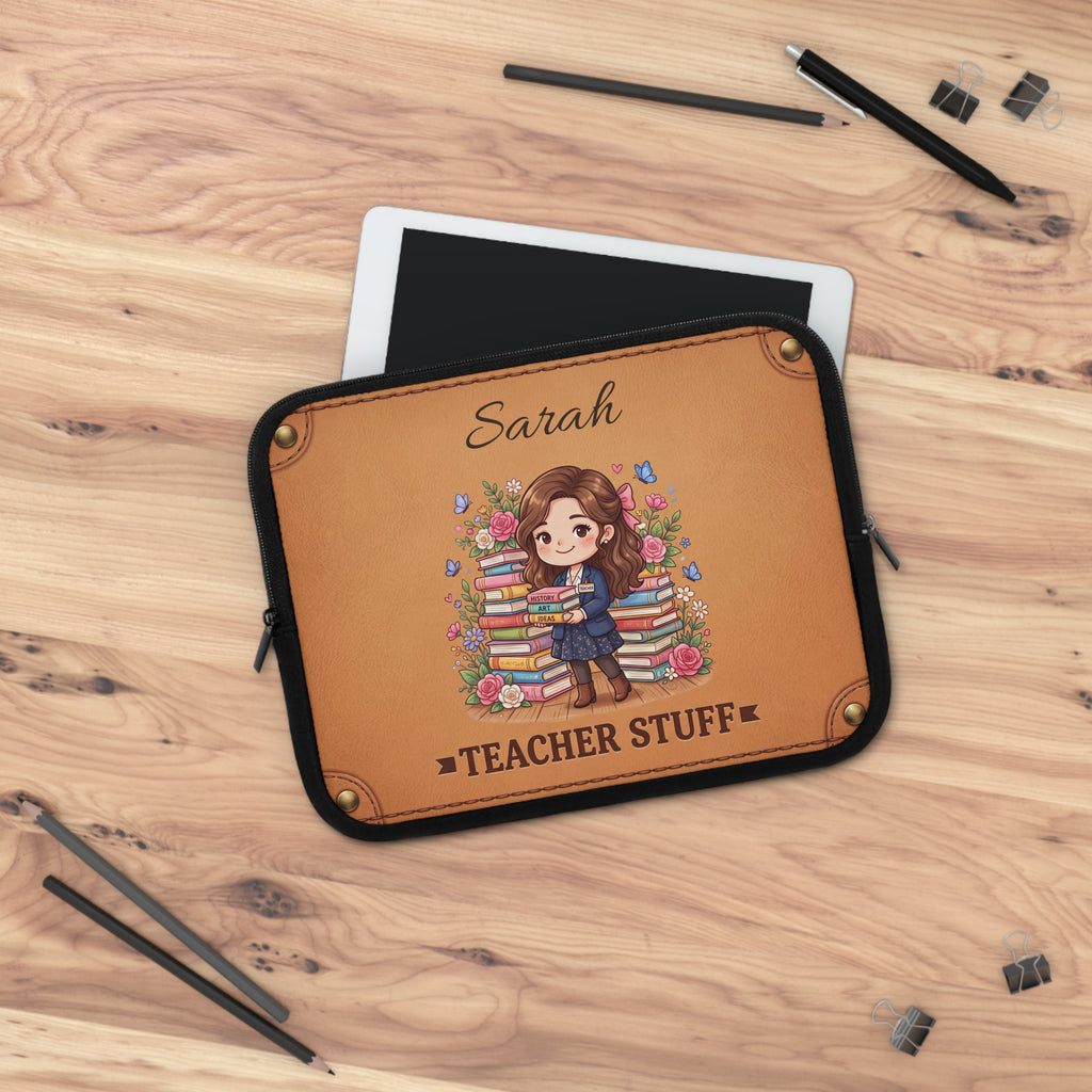 Personalized Teacher Laptop Sleeve | Custom Name Gift | Leather-Look Book Lover Case | Teacher Appreciation Gift