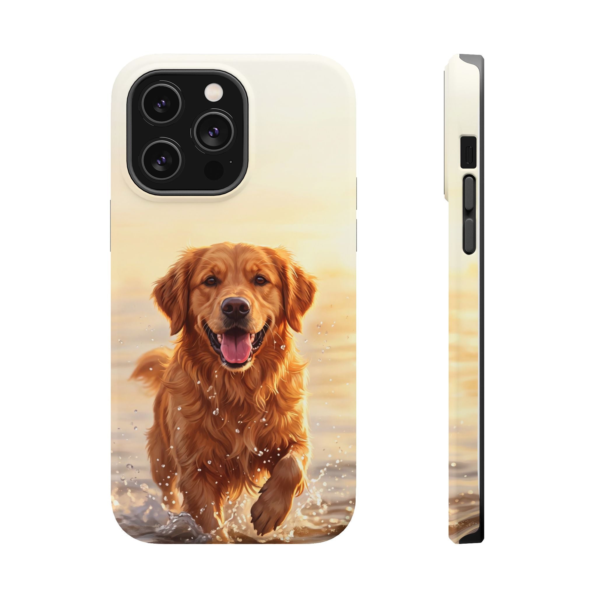 Beach Golden Retriever Phone Case — Impact-Resistant Wireless Charging Cover
