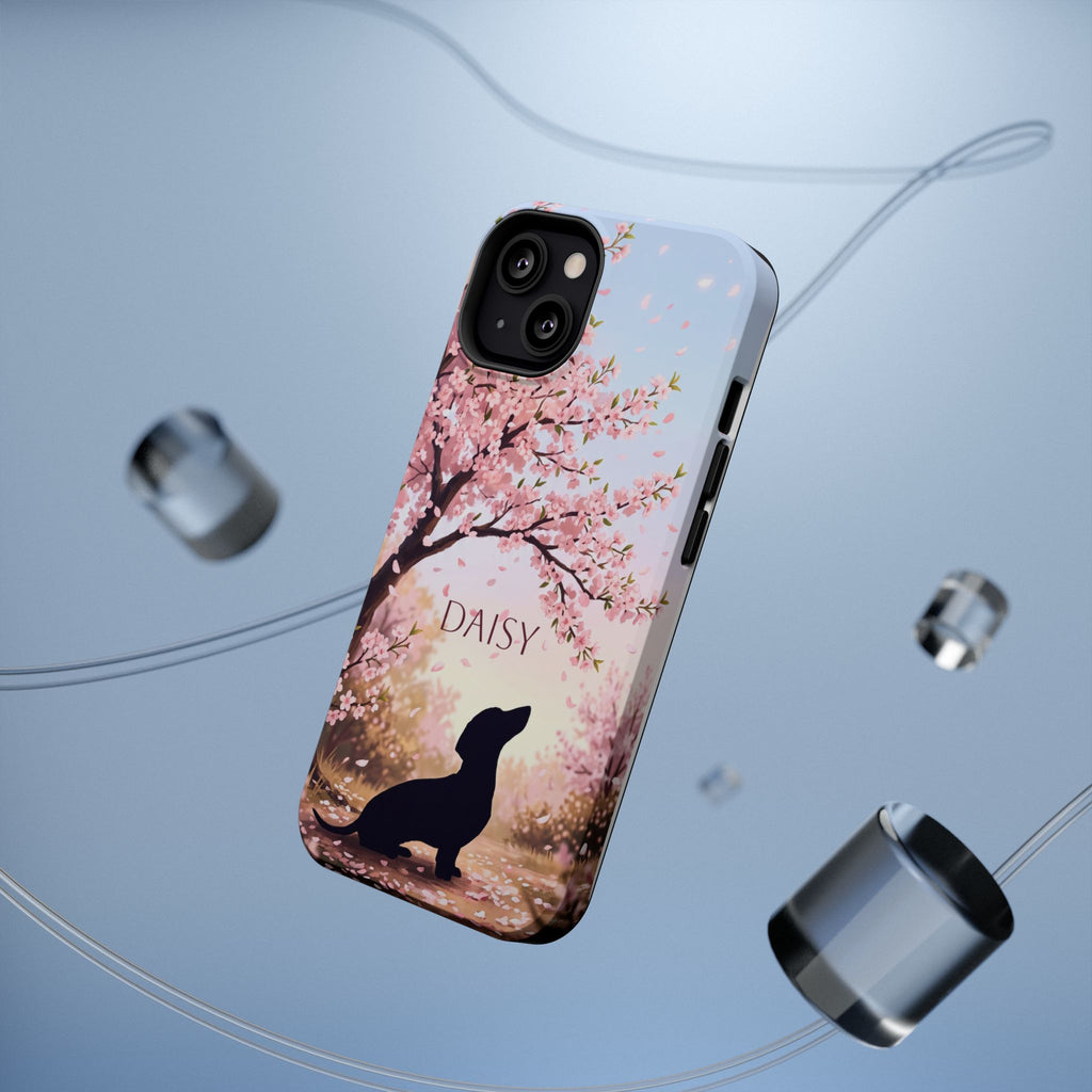 Personalized Dachshund Cherry Blossom Phone Case — Wireless Charging Cover