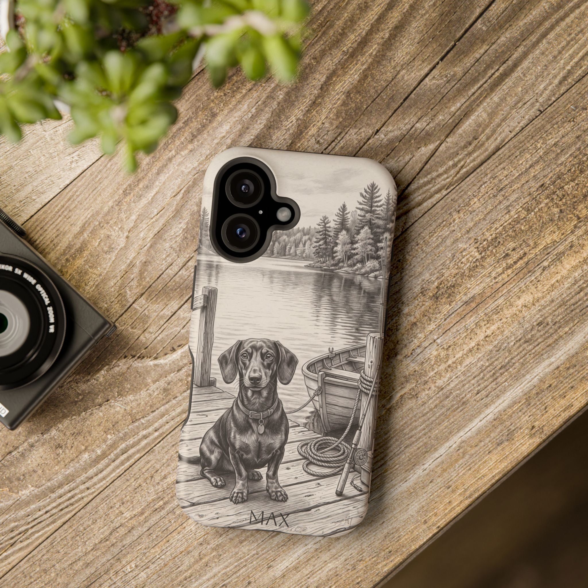 Personalized Dachshund Sunset Beach Phone Case — Wireless Charging Cover