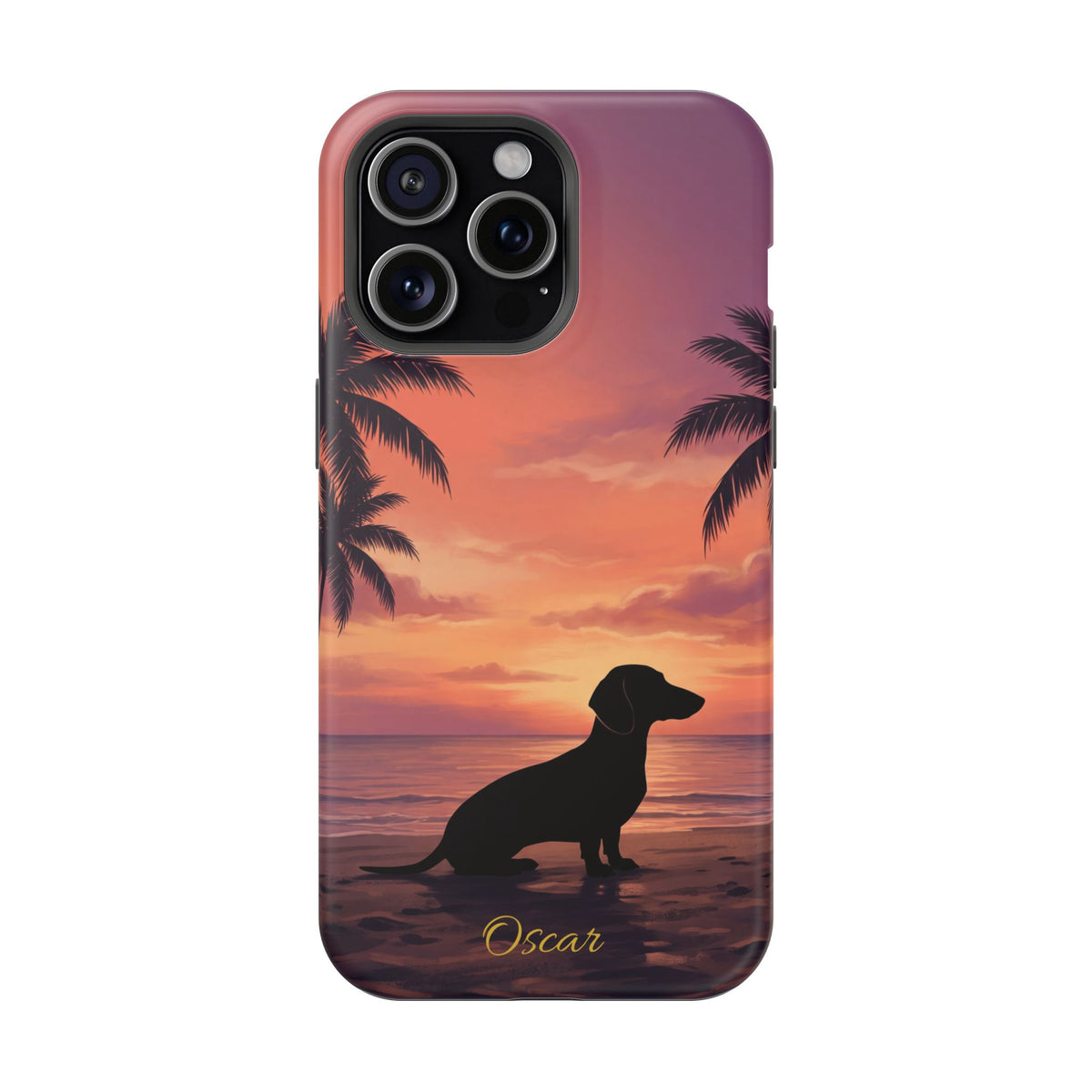 Personalized Dachshund Tropical Beach Sunset Phone Case — Wireless Charging Cover
