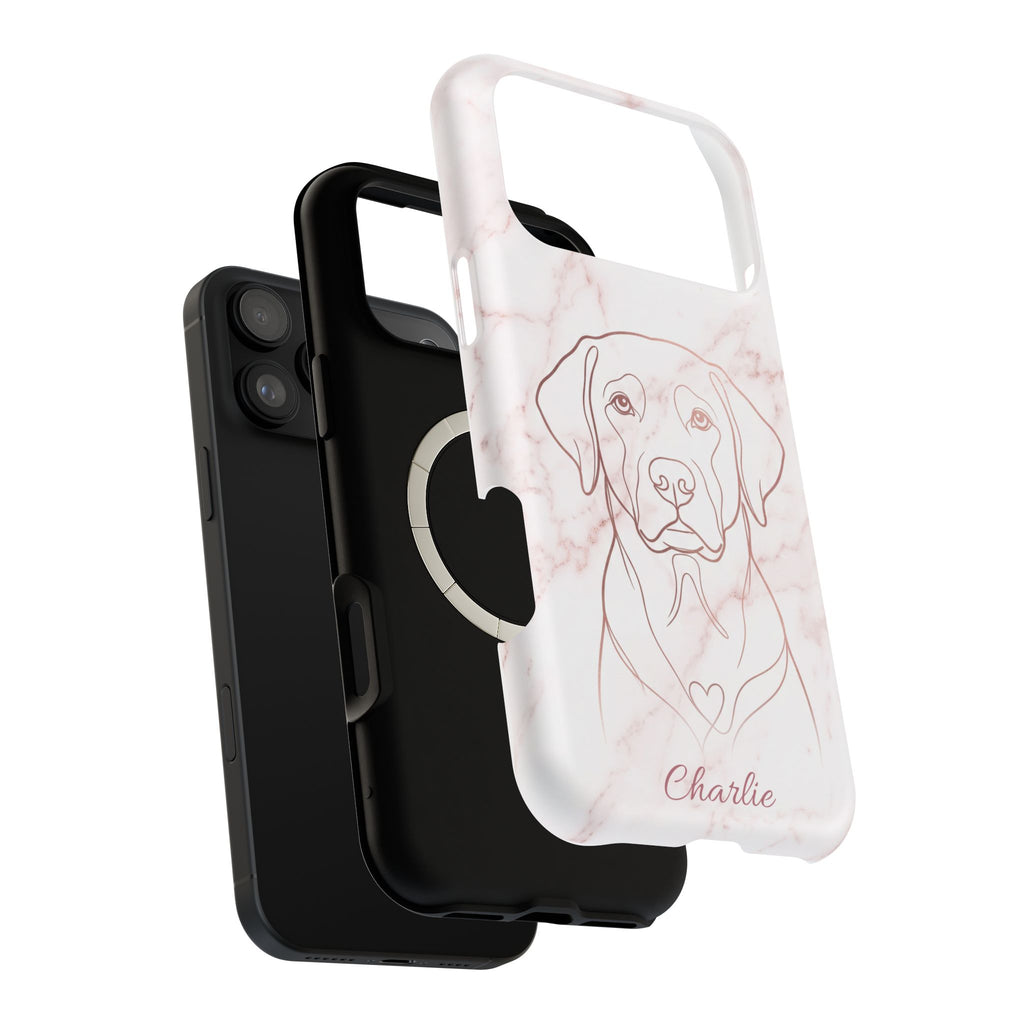 Personalized Rose Gold Marble Labrador Phone Case — Tough Magnetic Case with Wireless Charging