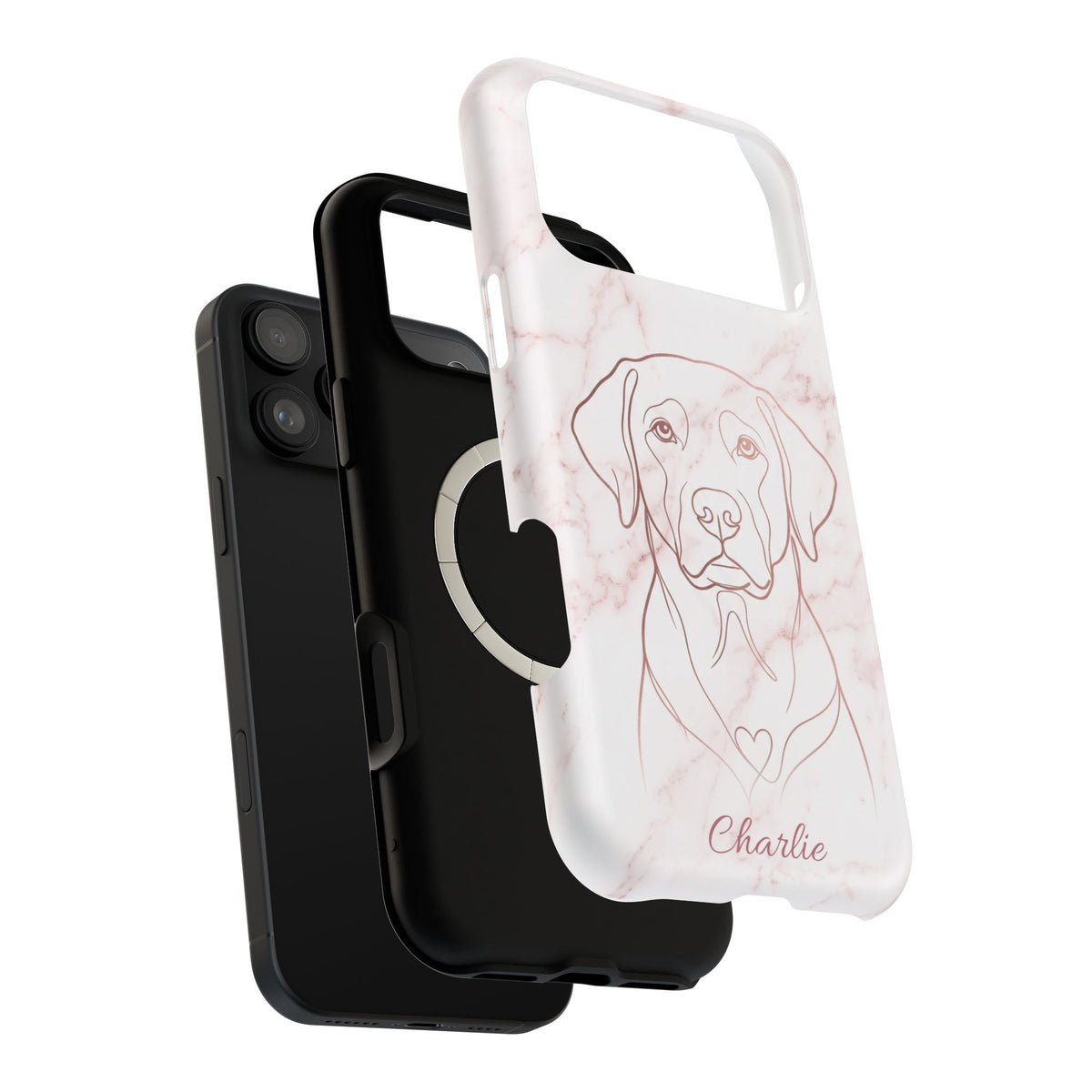 Personalized Rose Gold Marble Labrador Phone Case — Tough Magnetic Case with Wireless Charging