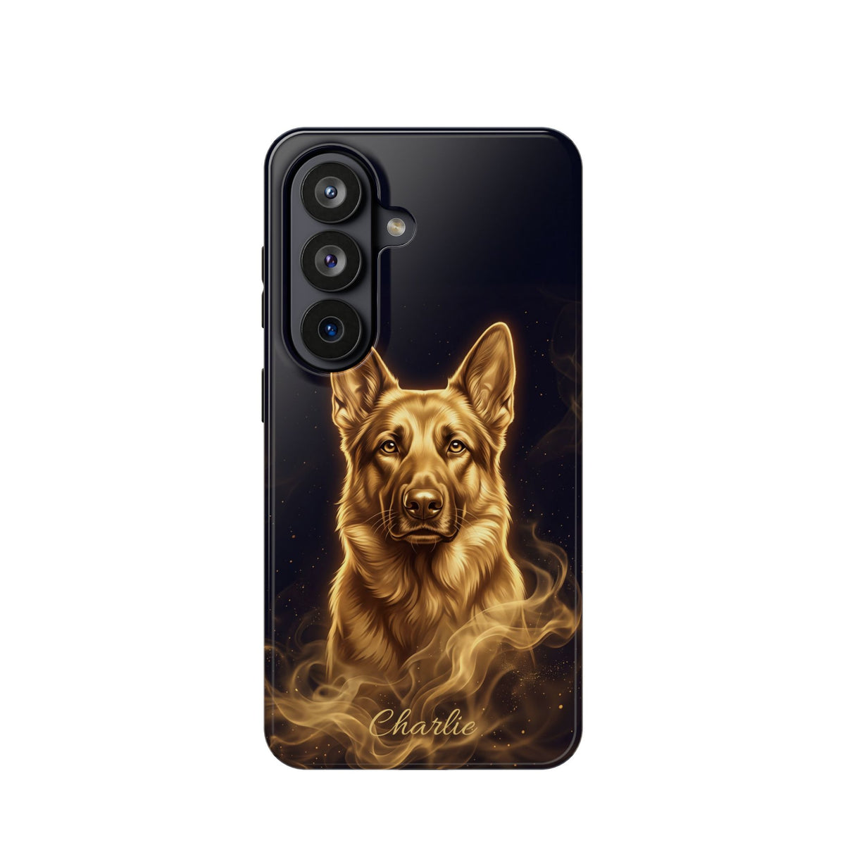 German Shepherd Phone Case | Personalized Gold Glow Art — Tough Magnetic Case with Wireless Charging