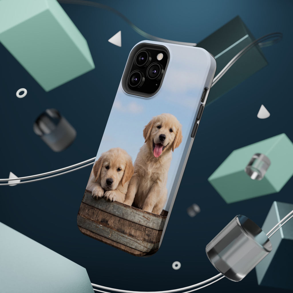 Golden Retriever Puppy Duo Phone Case — Impact-Resistant Wireless Charging Cover