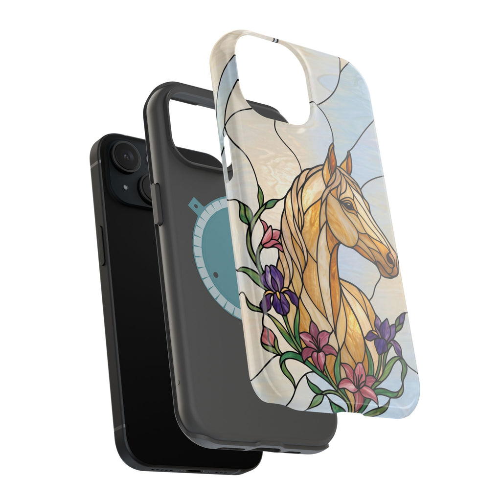 Floral Stained Glass Horse Phone Case — Tough Magnetic Case with Wireless Charging