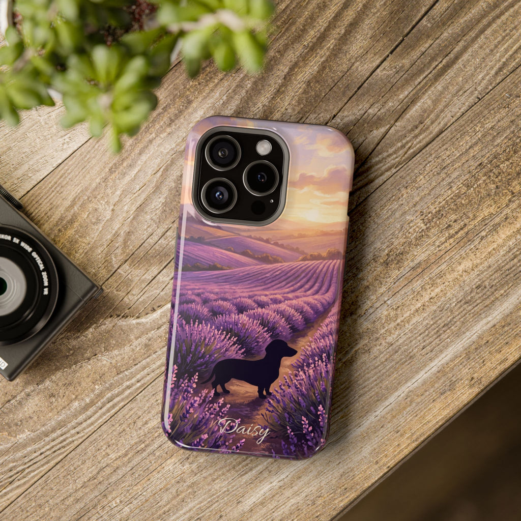 Personalized Dachshund Lavender Field Phone Case — Wireless Charging Cover
