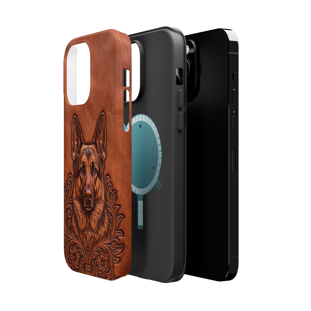 German Shepherd Phone Case | Western Tooled Art — Tough Magnetic Case with Wireless Charging