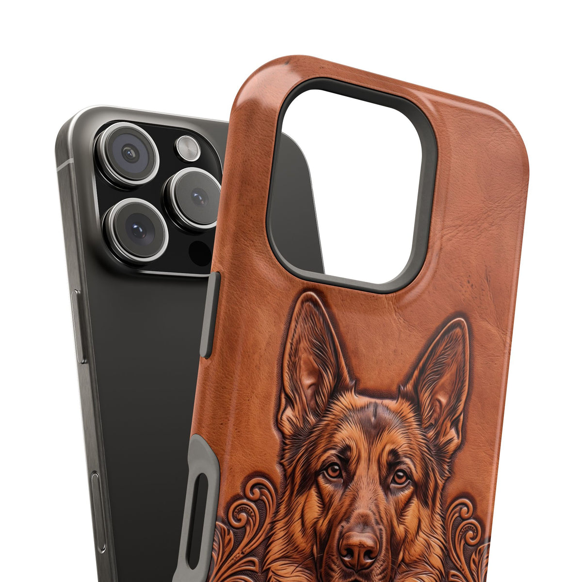 German Shepherd Phone Case | Western Tooled Art — Tough Magnetic Case with Wireless Charging
