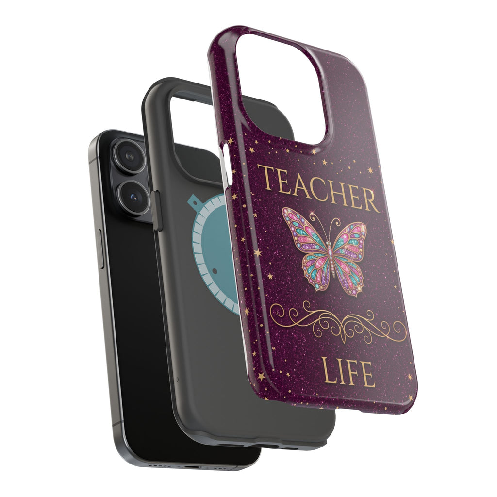 Teacher Life Glitter Butterfly Phone Case — Wireless Charging Cover