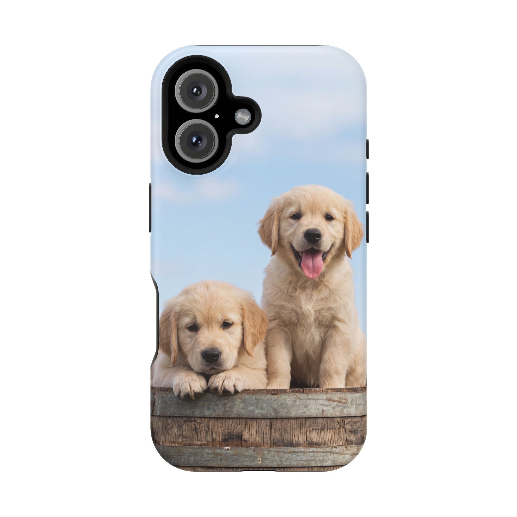 Golden Retriever Puppy Duo Phone Case — Impact-Resistant Wireless Charging Cover