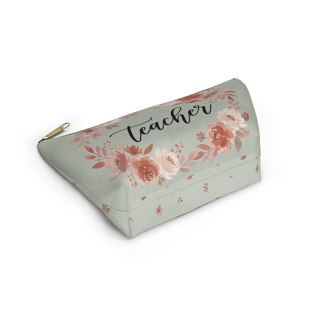 Teacher Floral Watercolor Accessory Pouch — T-Bottom Zipper Bag