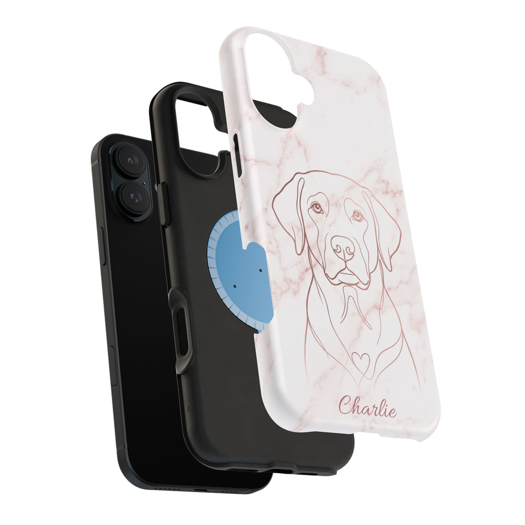 Personalized Rose Gold Marble Labrador Phone Case — Tough Magnetic Case with Wireless Charging