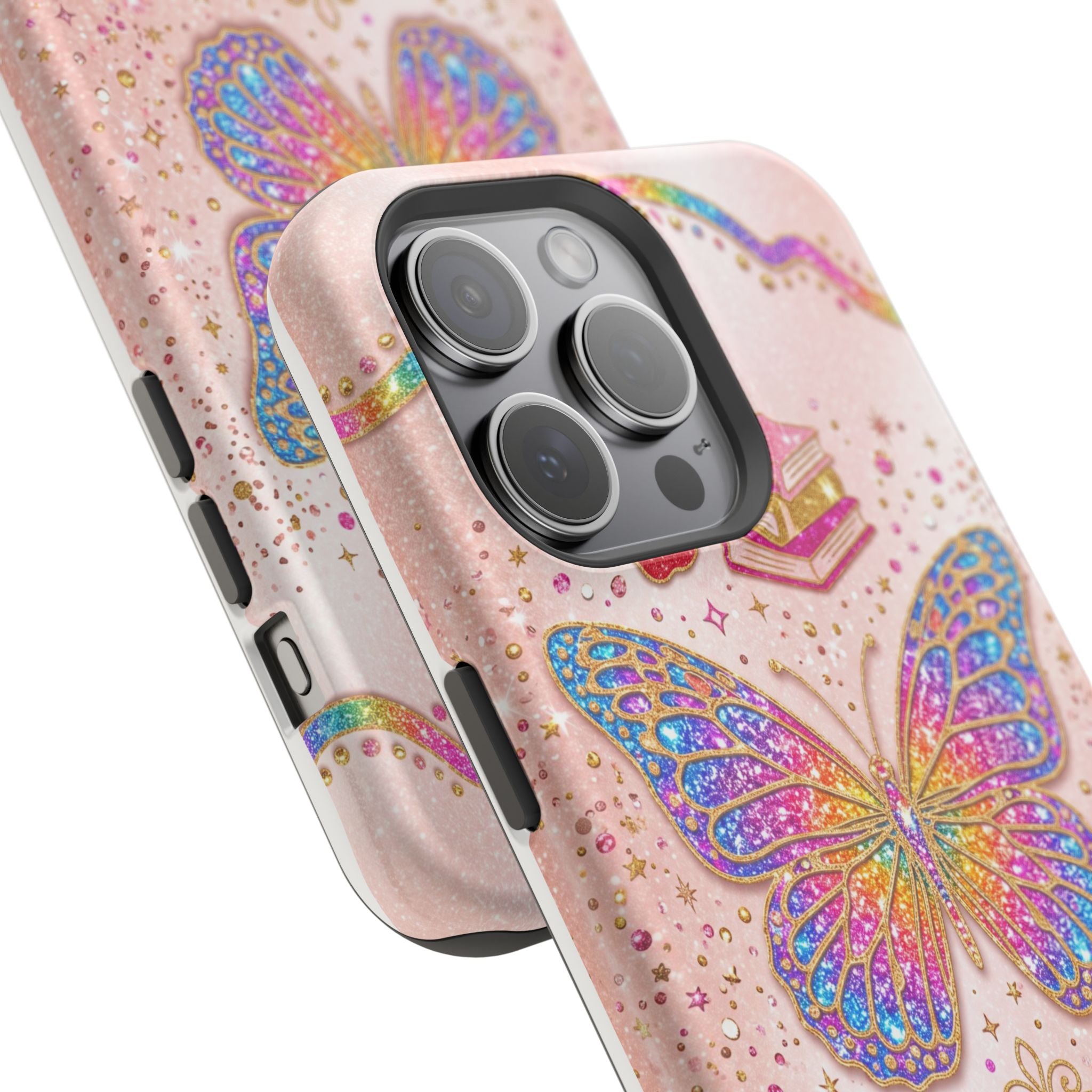 Blush Glitter Butterfly Personalized Teacher Phone Case — Wireless Charging Cover