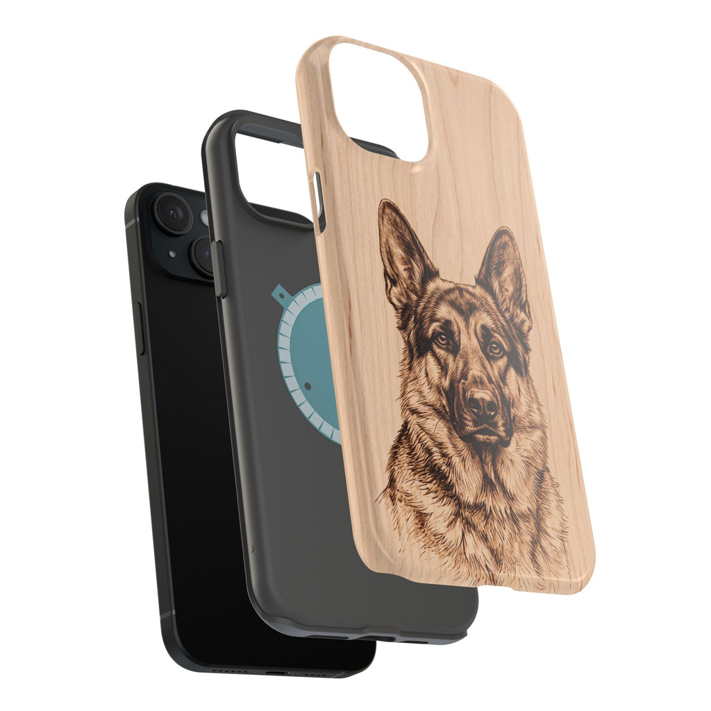 German Shepherd Phone Case | Pyrography Art — Tough Magnetic Case with Wireless Charging