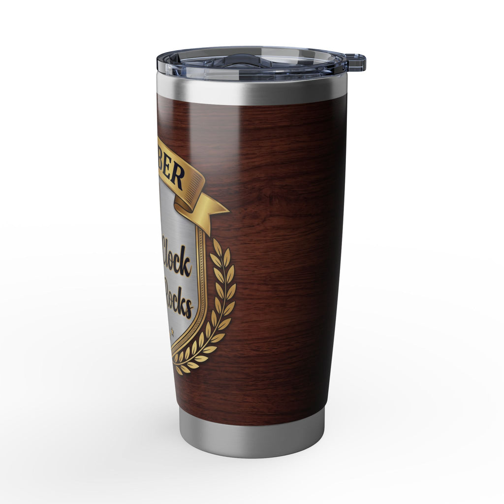 Off Duty Plumber Tumbler – "Off The Clock, On The Rocks" Wood Grain Crest 20 oz