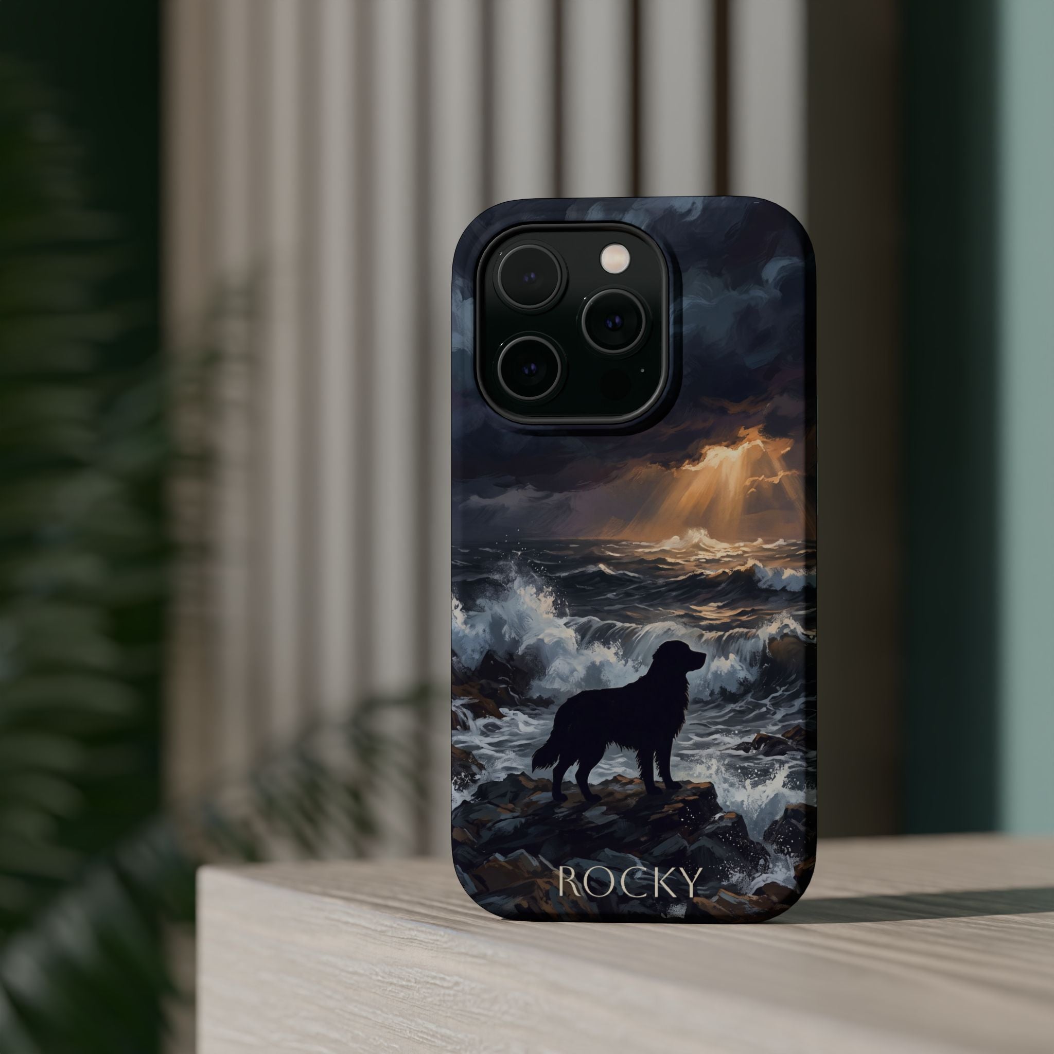 Personalized Golden Retriever Stormy Sea Phone Case — Wireless Charging Cover