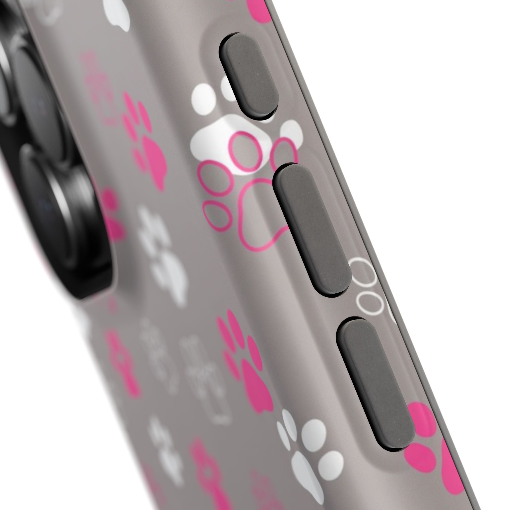 Pink & White Paw Print Phone Case — Impact-Resistant Wireless Charging Cover