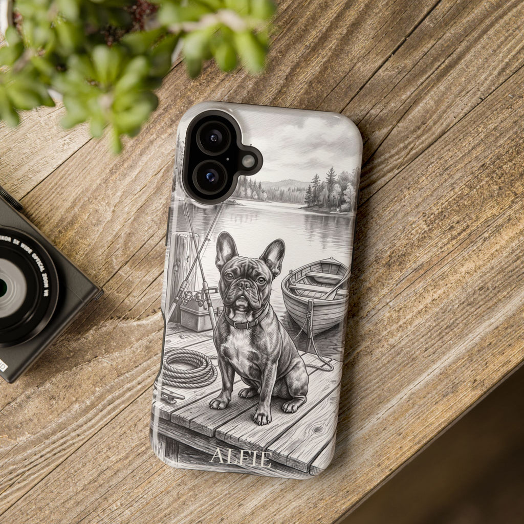 Personalized French Bulldog Lakeside Dock Phone Case — Wireless Charging Cover