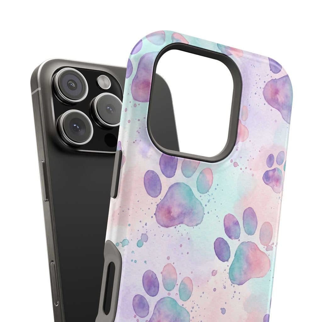Watercolor Paw Print Phone Case — Impact-Resistant Wireless Charging Cover
